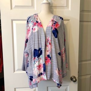 Joules Large Flower Blue Stripe Kimono